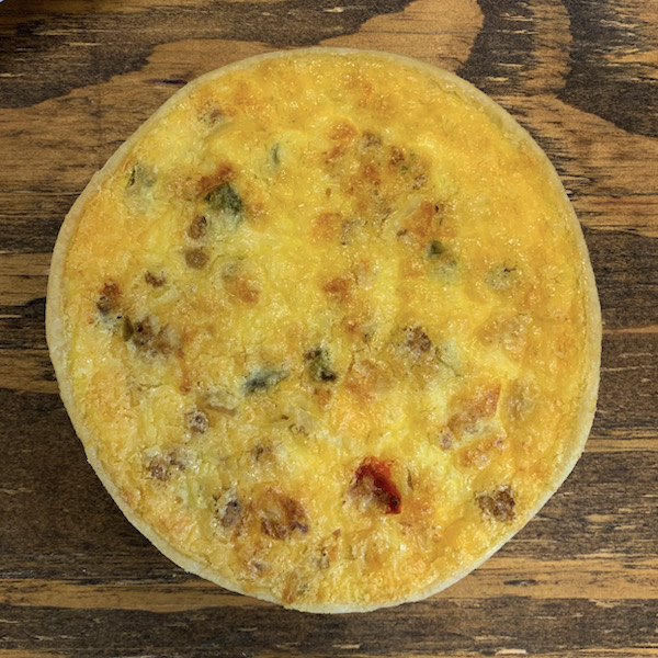 Farmer's Quiche with Sausage, Pepper Jack Cheese, Peppers, Onions